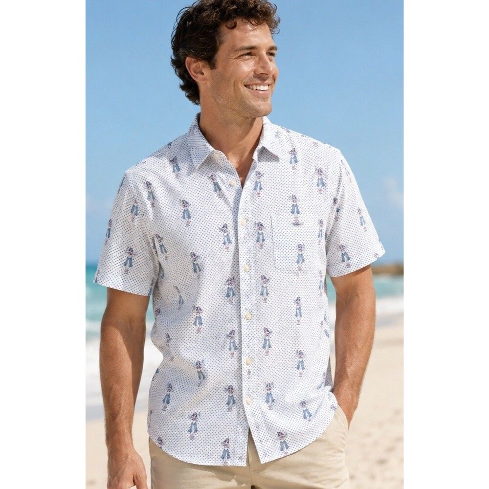 Tommy Bahama Sz Medium Hula Girl Casual Vacation Occasion Button Up Shirt Beach